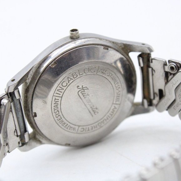 Vintage Stratton Automatic Watch Mens Silver Tone Stainless Steel White Dial - Picture 8 of 9